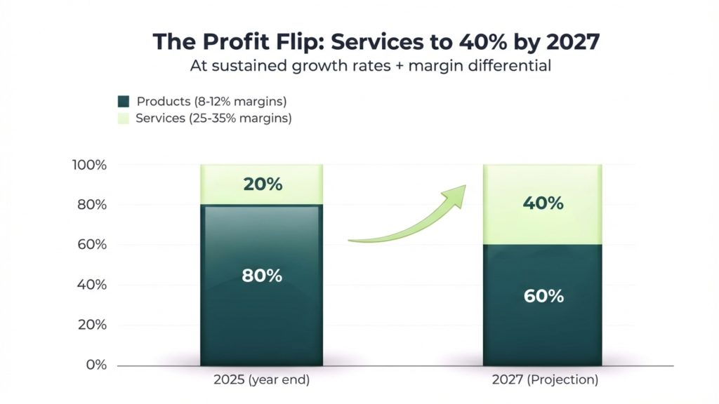 OEM manufacturing profit chart: Services 21% CAGR vs 17% products, 40% profits by 2027